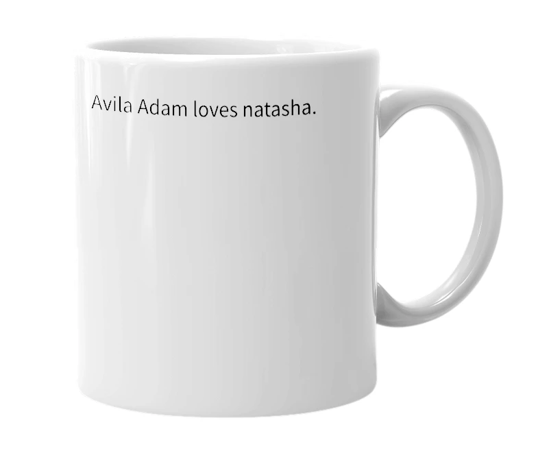 White mug with the definition of 'Avila Adam'