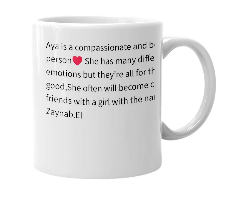 White mug with the definition of 'Aya Saghir'