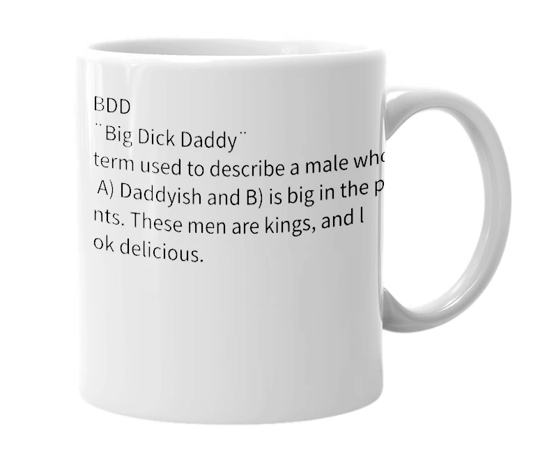 White mug with the definition of 'BDD'