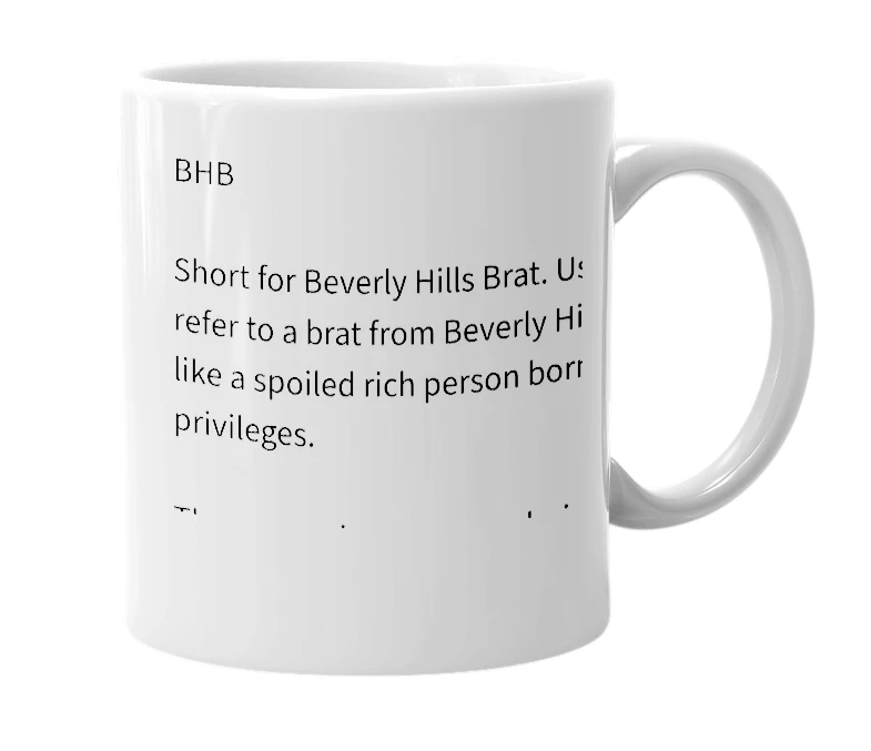 White mug with the definition of 'BHB'