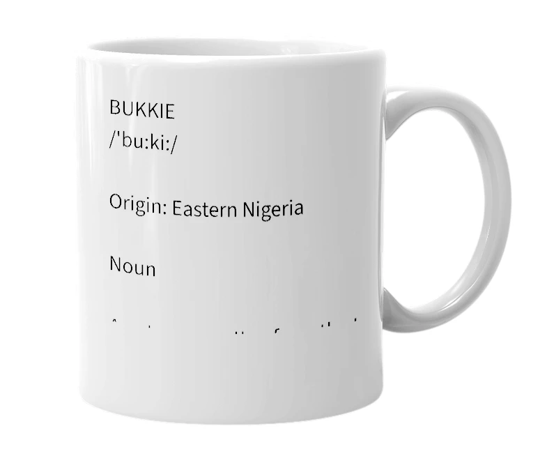 White mug with the definition of 'Bukkie'