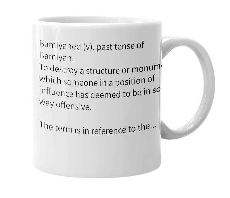 White mug with the definition of 'Bamiyaned'