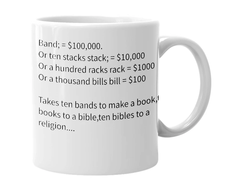 White mug with the definition of 'Band'