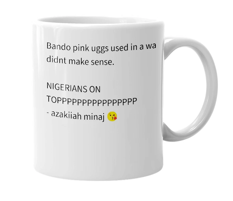 White mug with the definition of 'Bando'