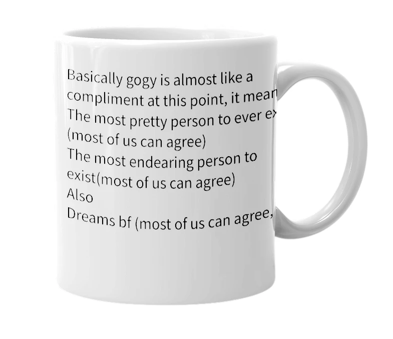 White mug with the definition of 'Gogy'