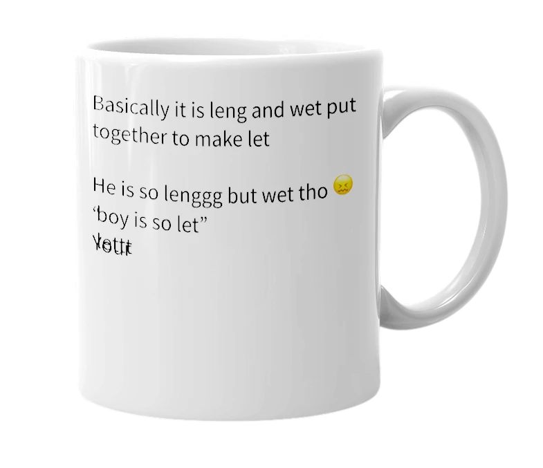 White mug with the definition of 'Let'
