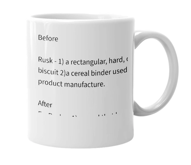 White mug with the definition of 'en-rusk'