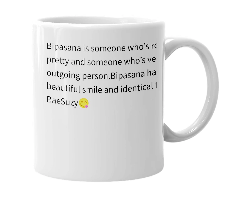 White mug with the definition of 'bipasana'