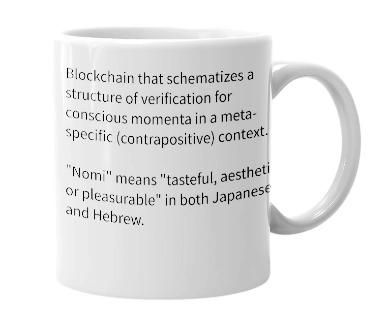 White mug with the definition of 'blocknomi'