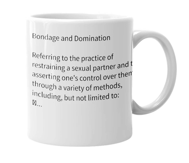 White mug with the definition of 'B&D'