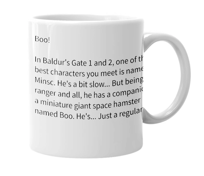 White mug with the definition of 'miniature giant space hamster'