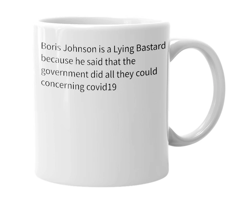 White mug with the definition of 'Lying Bastard'
