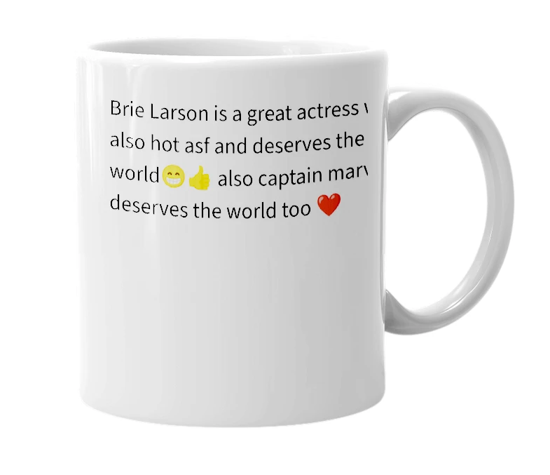 White mug with the definition of 'Brie Larson'