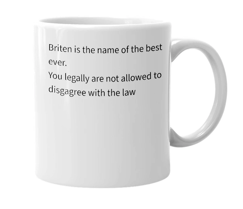 White mug with the definition of 'Briten'