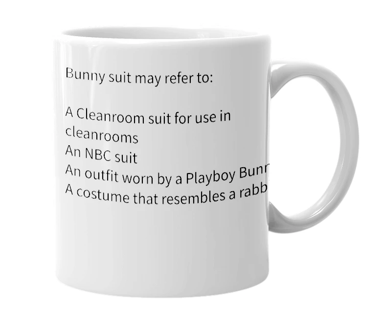 White mug with the definition of 'Bunny Suit'
