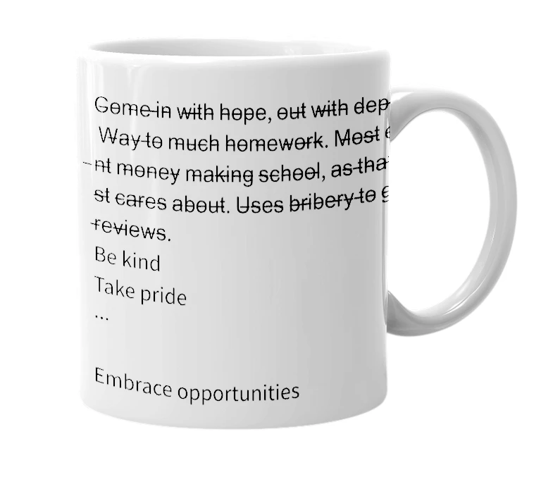 White mug with the definition of 'Hethersett Academy'