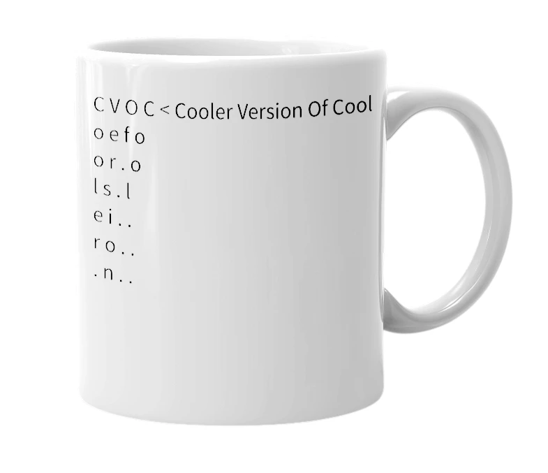 White mug with the definition of 'CVOC'