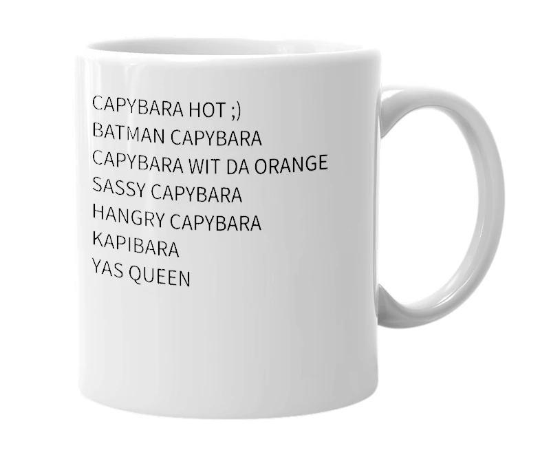 White mug with the definition of 'Capybara'