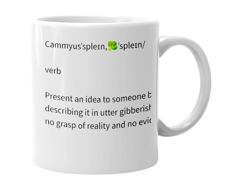 White mug with the definition of 'Camsplain'
