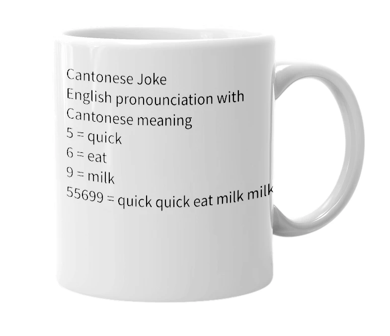 White mug with the definition of '55699'
