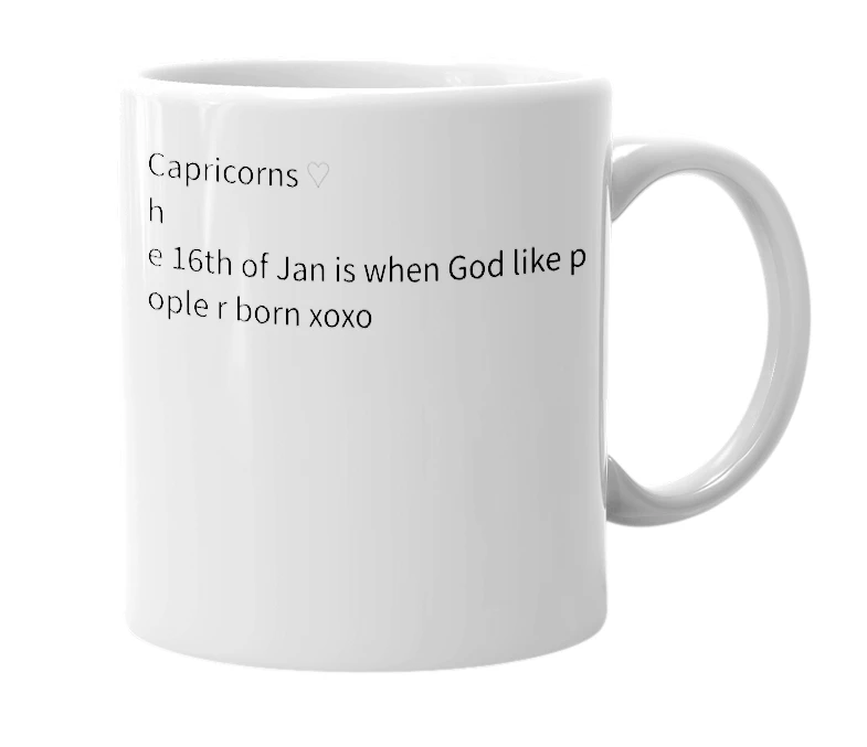 White mug with the definition of '16th of January'