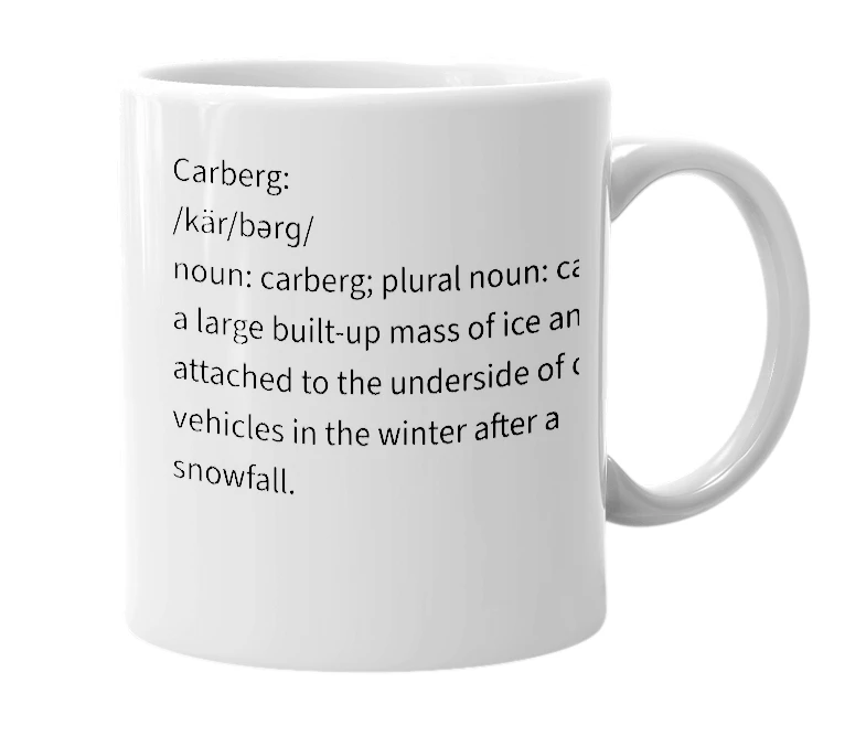 White mug with the definition of 'Carberg'