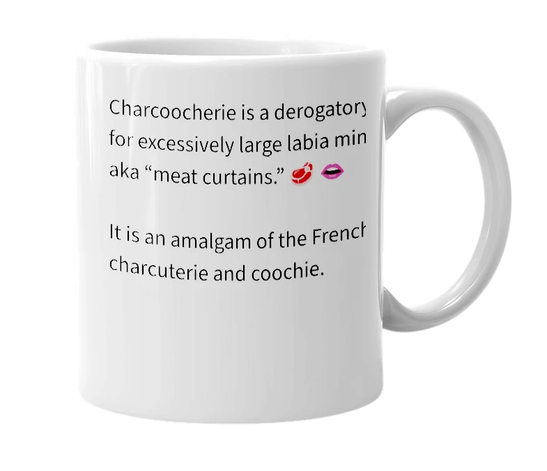 White mug with the definition of 'Charcoocherie'