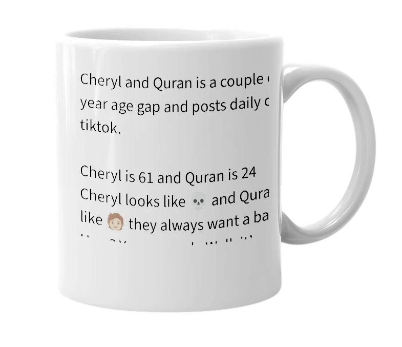 White mug with the definition of 'Cheryl and Quran'