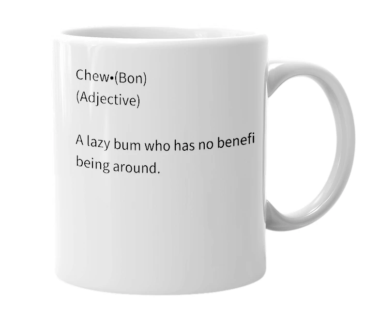 White mug with the definition of 'chuebon'