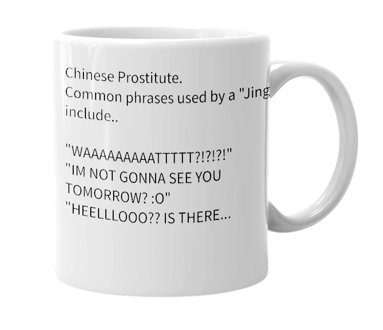 White mug with the definition of 'Jingles'