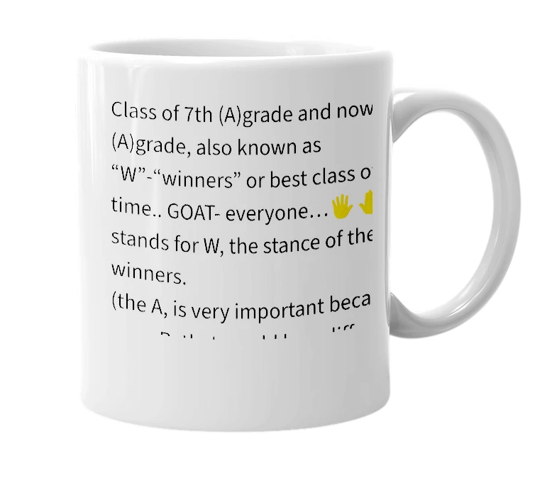 White mug with the definition of 'W'