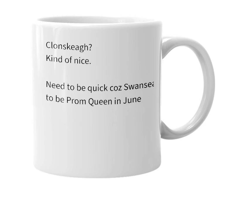 White mug with the definition of '?'