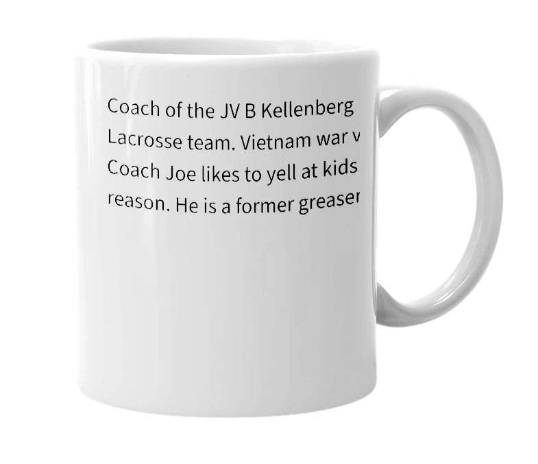 White mug with the definition of 'Coach Joe'