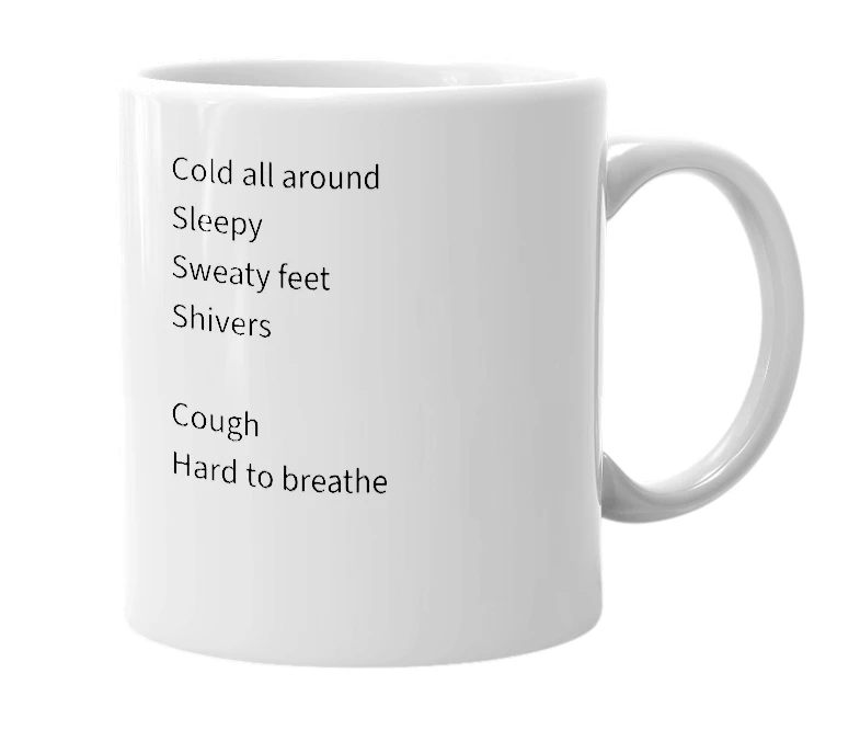 White mug with the definition of 'Symptoms of COVID'