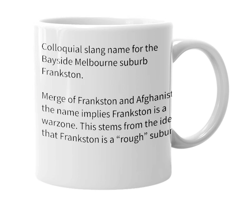 White mug with the definition of 'Franganistan'