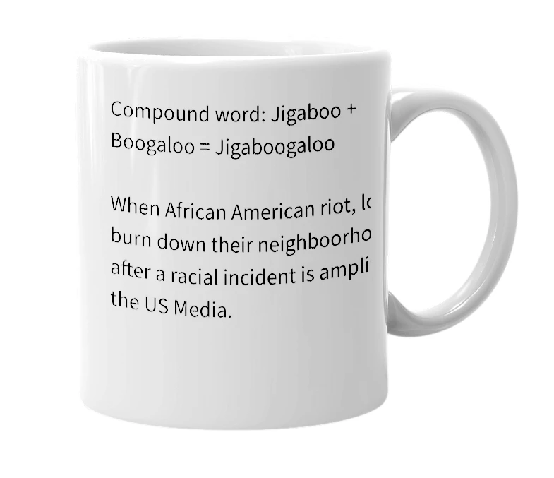 White mug with the definition of 'Jigaboogaloo'