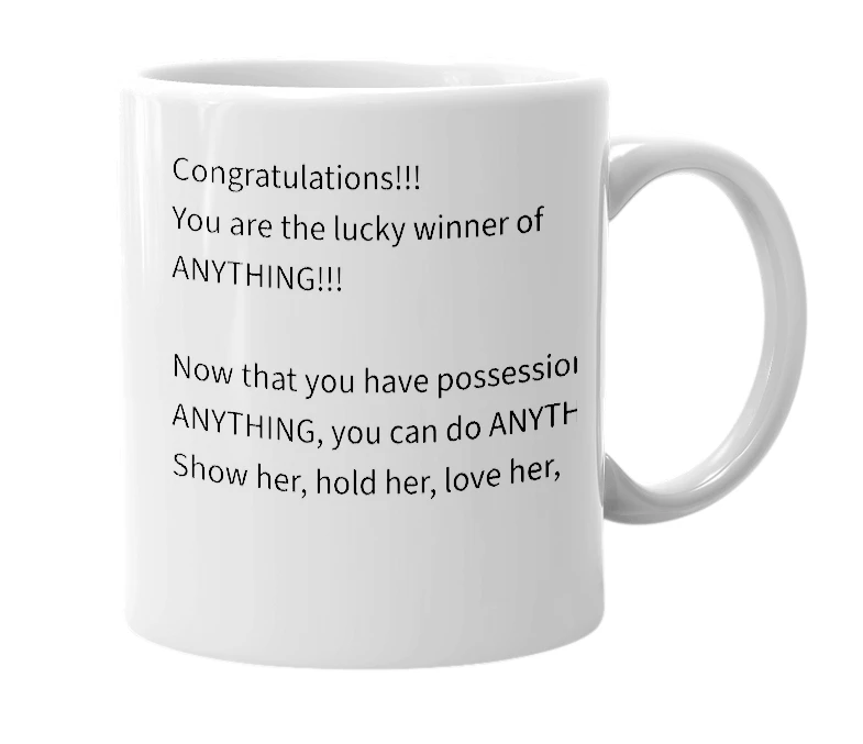 White mug with the definition of 'Win'