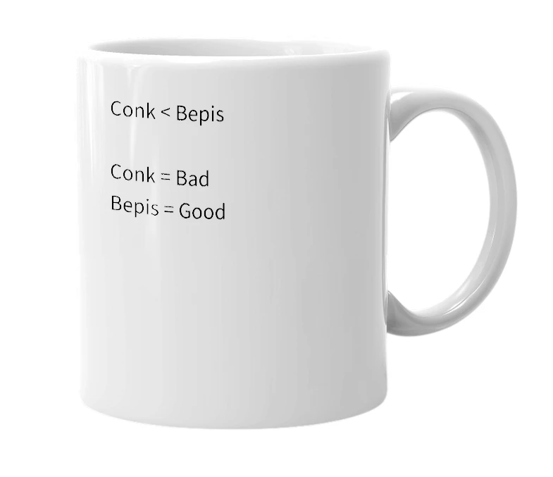 White mug with the definition of 'Conk'