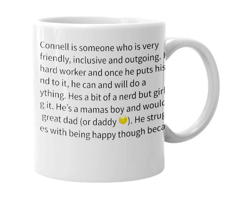 White mug with the definition of 'Connell'