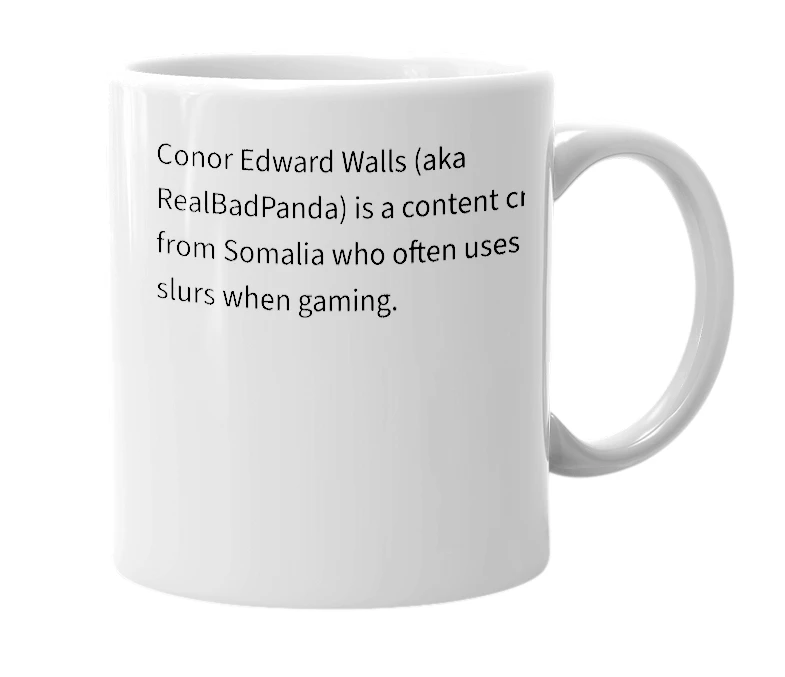 White mug with the definition of 'Conor Edward Walls'