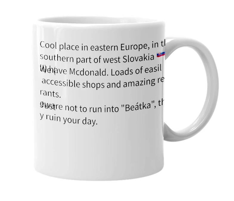 White mug with the definition of 'Nové Zámky'