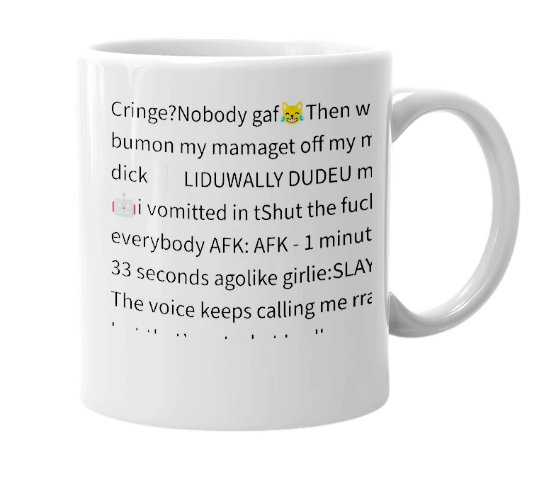 White mug with the definition of 'rynniejinnie'