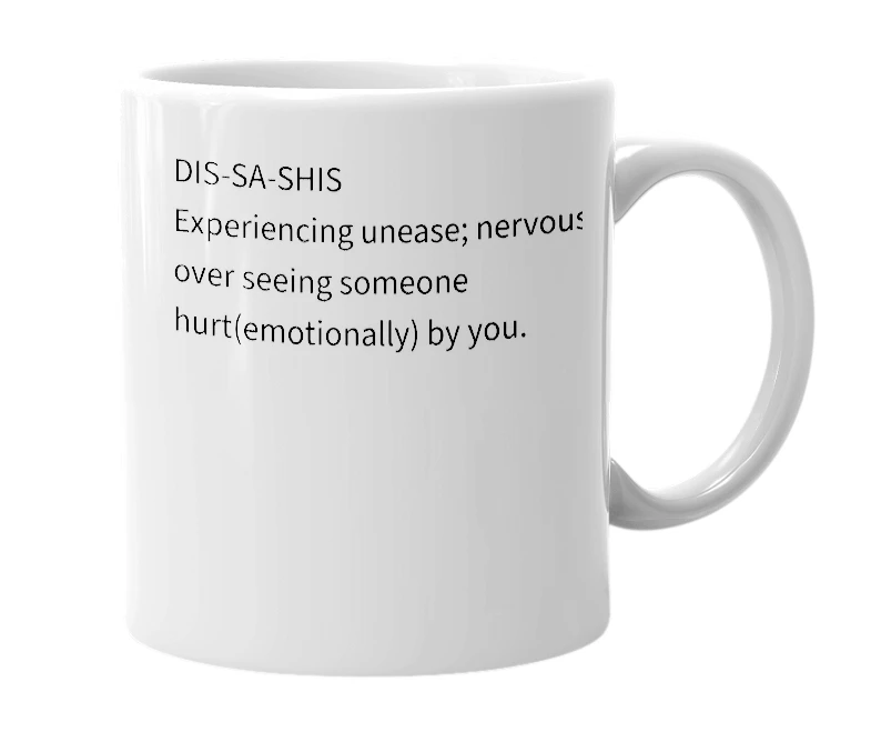 White mug with the definition of 'Dissaxious'