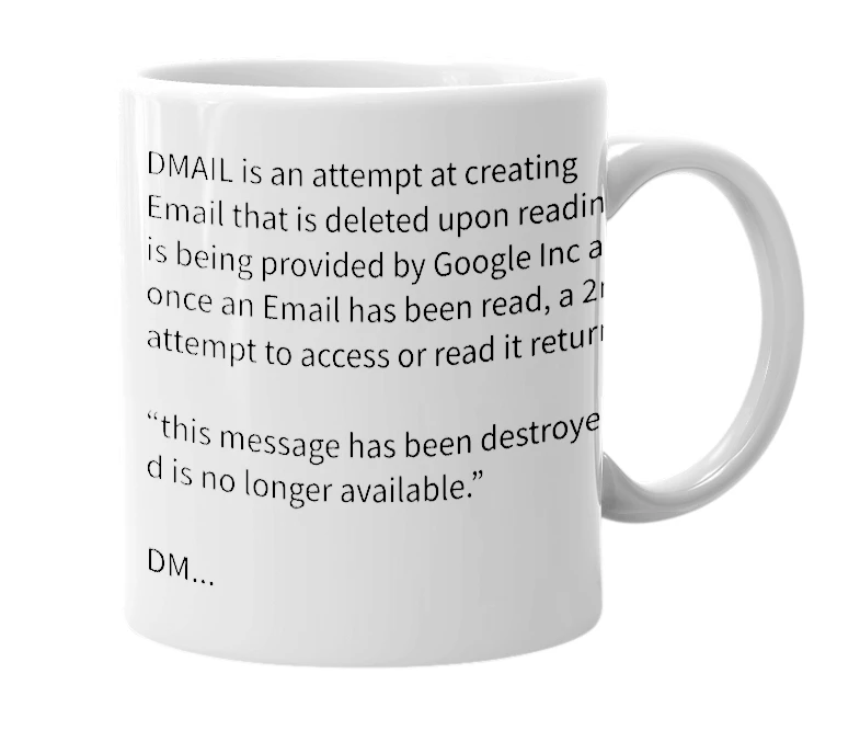 White mug with the definition of 'dmail'