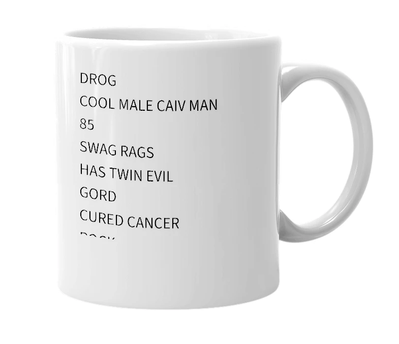White mug with the definition of 'Drog'