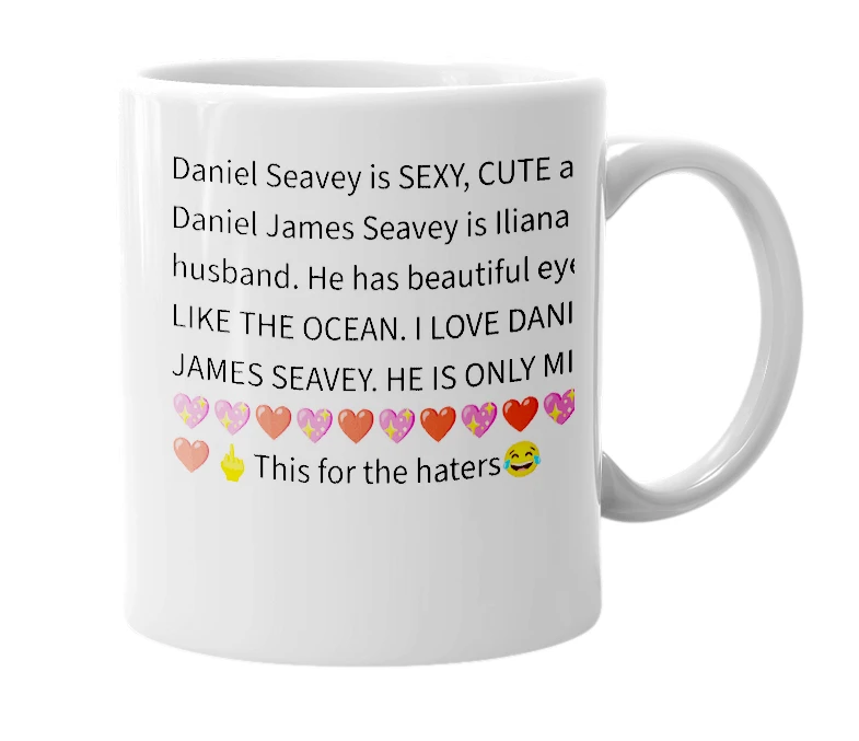 White mug with the definition of 'Daniel Seavey'
