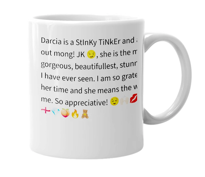 White mug with the definition of 'Darcia'