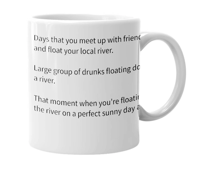 White mug with the definition of 'Float Daze'