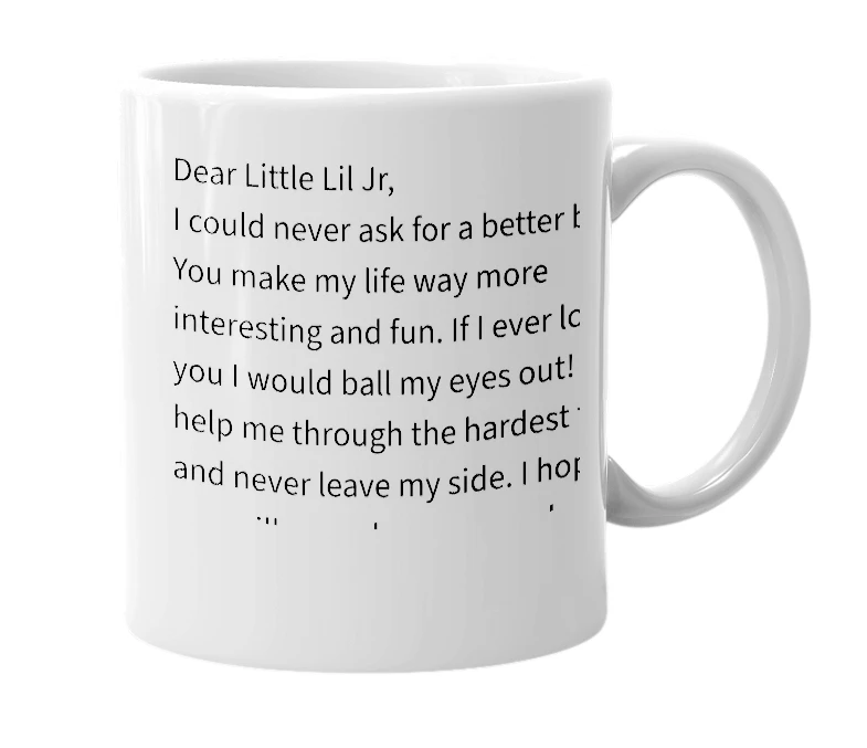 White mug with the definition of 'Little Lil Jr'