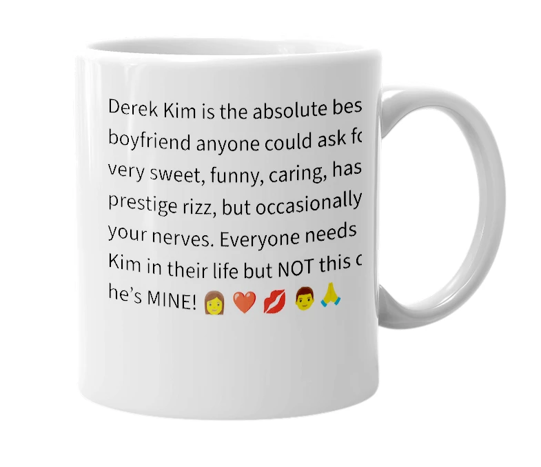 White mug with the definition of 'Derek Kim'